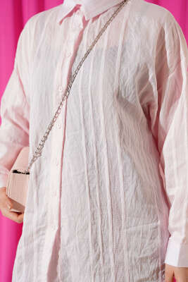 Petek Şeritli Oversize Gömlek Pembe - 500-700 TL Ürünler