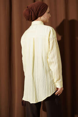 Petek Şeritli Oversize Gömlek Sarı - 500-700 TL Ürünler