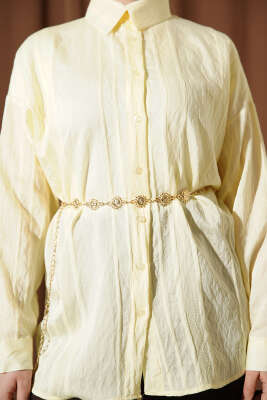 Petek Şeritli Oversize Gömlek Sarı - Gömlek