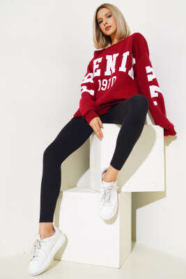 Phoenixaz Baskılı Şardonlu Sweatshirt Bordo - Kadın Giyim Modelleri