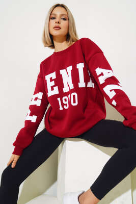 Phoenixaz Baskılı Şardonlu Sweatshirt Bordo - CALİENTE