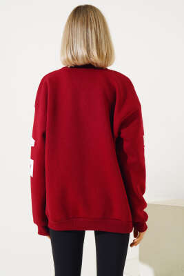 Phoenixaz Baskılı Şardonlu Sweatshirt Bordo - Kadın Giyim Modelleri