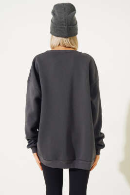 Phoenixaz Baskılı Şardonlu Sweatshirt Füme - Kadın Giyim Modelleri