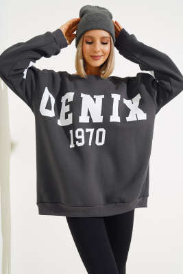 Phoenixaz Baskılı Şardonlu Sweatshirt Füme - Yeni Giyim