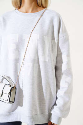 	 Phoenixaz Baskılı Şardonlu Sweatshirt Gri - Kadın Giyim Modelleri