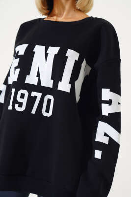 Phoenixaz Baskılı Şardonlu Sweatshirt Siyah - Kadın Giyim Modelleri