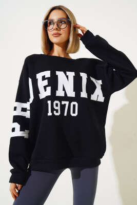 Phoenixaz Baskılı Şardonlu Sweatshirt Siyah - Kadın Giyim Modelleri