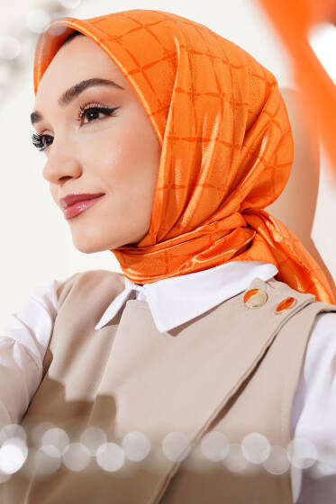 Picasso Kumlu Jakar Eşarp Turuncu - Başörtüsü