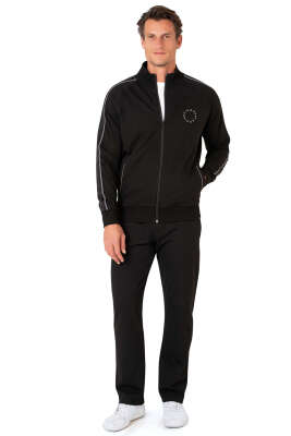  Pierre Cardin Yaka Yazılı Erkek Eşofman Takımı Siyah - ERKEK İKİLİ TAKIM