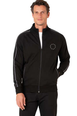  Pierre Cardin Yaka Yazılı Erkek Eşofman Takımı Siyah - ERKEK İKİLİ TAKIM