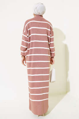 Pike Çizgili Triko Elbise Gül Kurusu - Tesettür Elbise