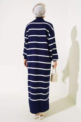 Pike Çizgili Triko Elbise Lacivert - Tesettür Elbise