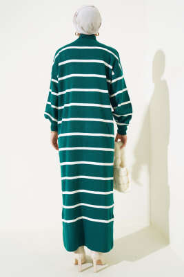 Pike Çizgili Triko Elbise Nefti - Tesettür Elbise