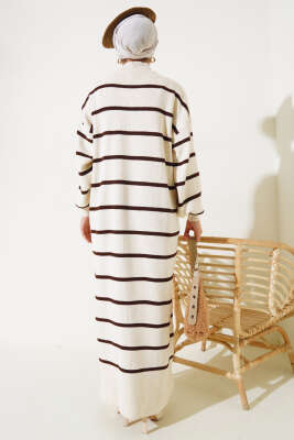 Pike Çizgili Triko Elbise Taş - Tesettür Elbise