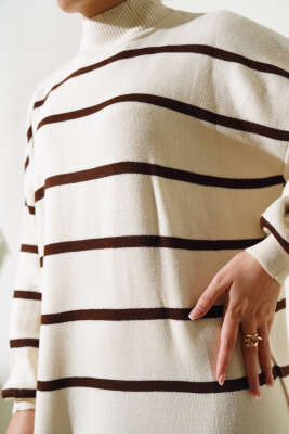 Pike Çizgili Triko Elbise Taş - Tesettür Elbise