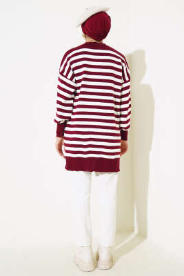 Pike Çizgili Triko Tunik Bordo - Triko Tunik