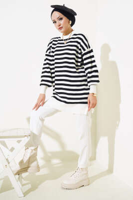 Pike Çizgili Triko Tunik Kemik - Triko Tunik