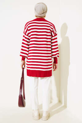 Pike Çizgili Triko Tunik Kırmızı - Triko Tunik