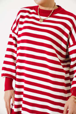 Pike Çizgili Triko Tunik Kırmızı - Triko Tunik