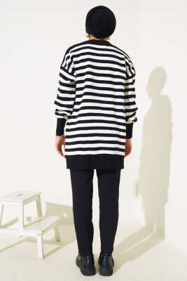 Pike Çizgili Triko Tunik Siyah - Triko Tunik