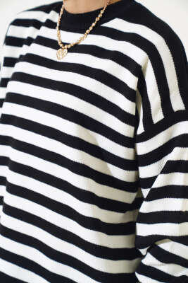 Pike Çizgili Triko Tunik Siyah - Triko Tunik