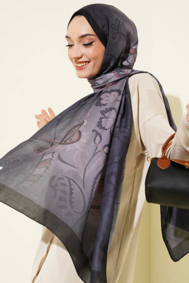 Piksel Paisley Desen Şal Antrasit - Başörtüsü