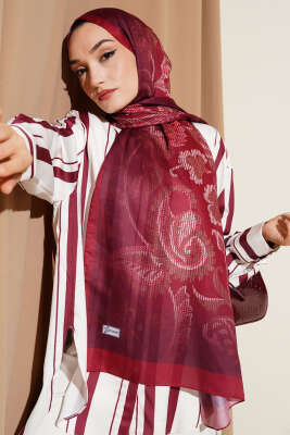 Piksel Paisley Desen Şal Bordo 
