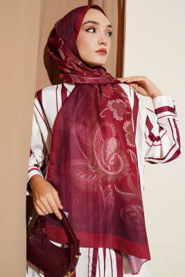 Piksel Paisley Desen Şal Bordo - Başörtüsü