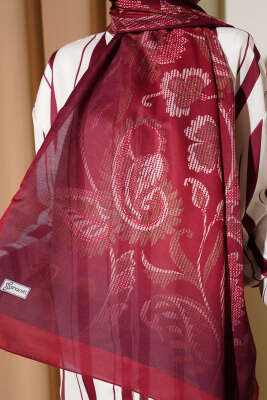 Piksel Paisley Desen Şal Bordo - Başörtüsü