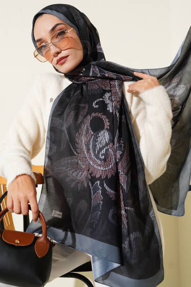 Piksel Paisley Desen Şal Füme - Başörtüsü