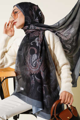Piksel Paisley Desen Şal Füme - Başörtüsü