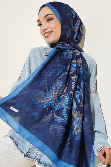 Piksel Paisley Desen Şal Lacivert - Başörtüsü