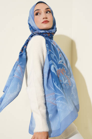 Piksel Paisley Desen Şal Mavi - Başörtüsü