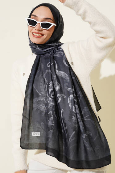 Piksel Paisley Desen Şal Siyah - Başörtüsü