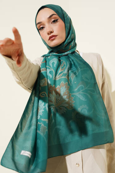 Piksel Paisley Desen Şal Zümrüt - Başörtüsü