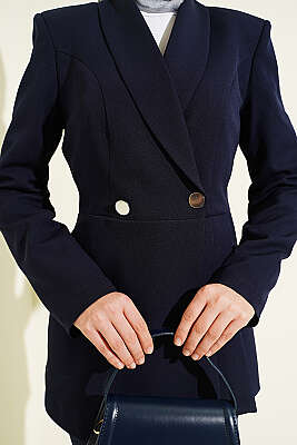 Pile Detaylı Blazer Ceketli İkili Takım Lacivert - İkili Takım