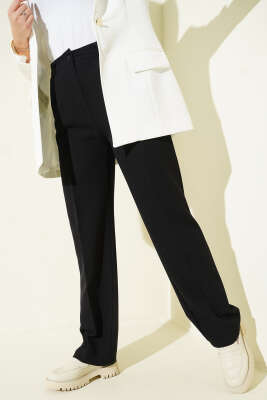 Pile Detaylı Bol Paça Pantolon Siyah - ZAZA