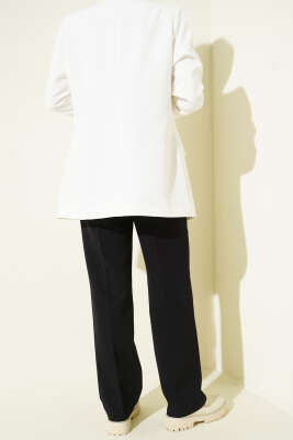 Pile Detaylı Bol Paça Pantolon Siyah - Pantolon