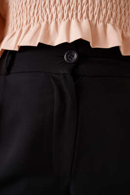 Pile Detaylı Boru Paça Pantolon Siyah - Pantolon