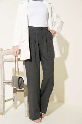 Pile Detaylı Cepli Bol Paça Pantolon Antrasit - FİXAY