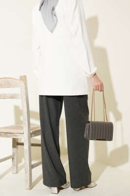 Pile Detaylı Cepli Bol Paça Pantolon Antrasit - Pantolon