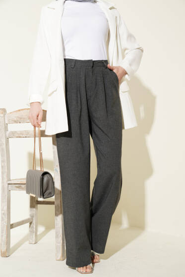 Pile Detaylı Cepli Bol Paça Pantolon Antrasit - Yılın Fırsatı