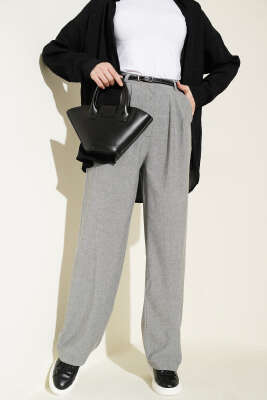 Pile Detaylı Cepli Bol Paça Pantolon Gri - FİXAY