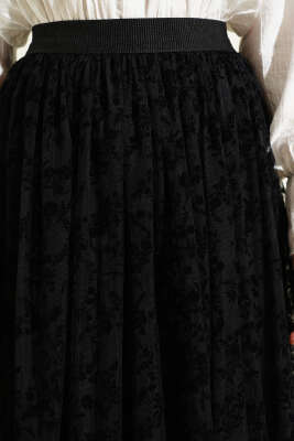 Pile Detaylı Çiçek Tüllü Etek Siyah - Etek