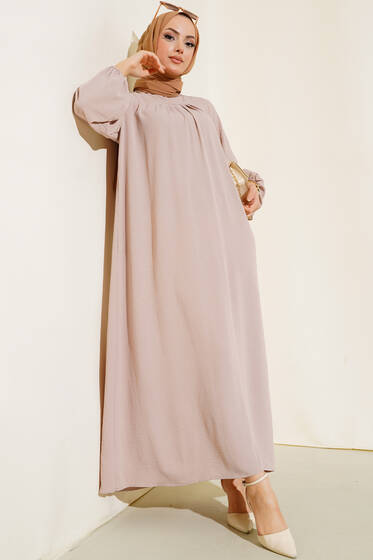 Pile Detaylı Elbise Taş - Tesettür Elbise