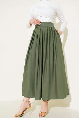 Pile Detaylı Fermuarlı Etek Çağla Yeşili 