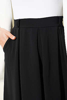 Pile Detaylı Geniş Paça Pantolon Siyah - Pantolon