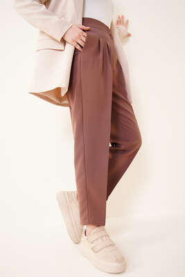 Pile Detaylı Havuç Pantolon Kahve - Pantolon