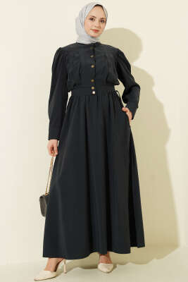 Pile Detaylı Jile Elbise Takım Lacivert - HEWES