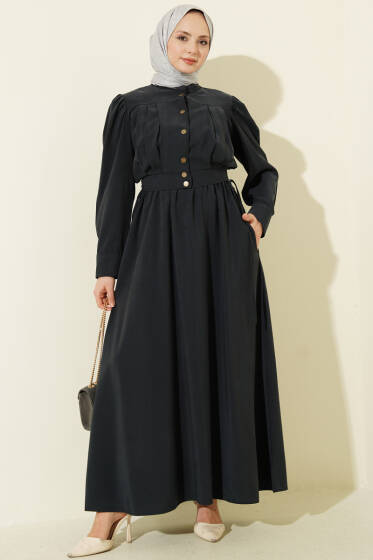 Pile Detaylı Jile Elbise Takım Lacivert - Elbise